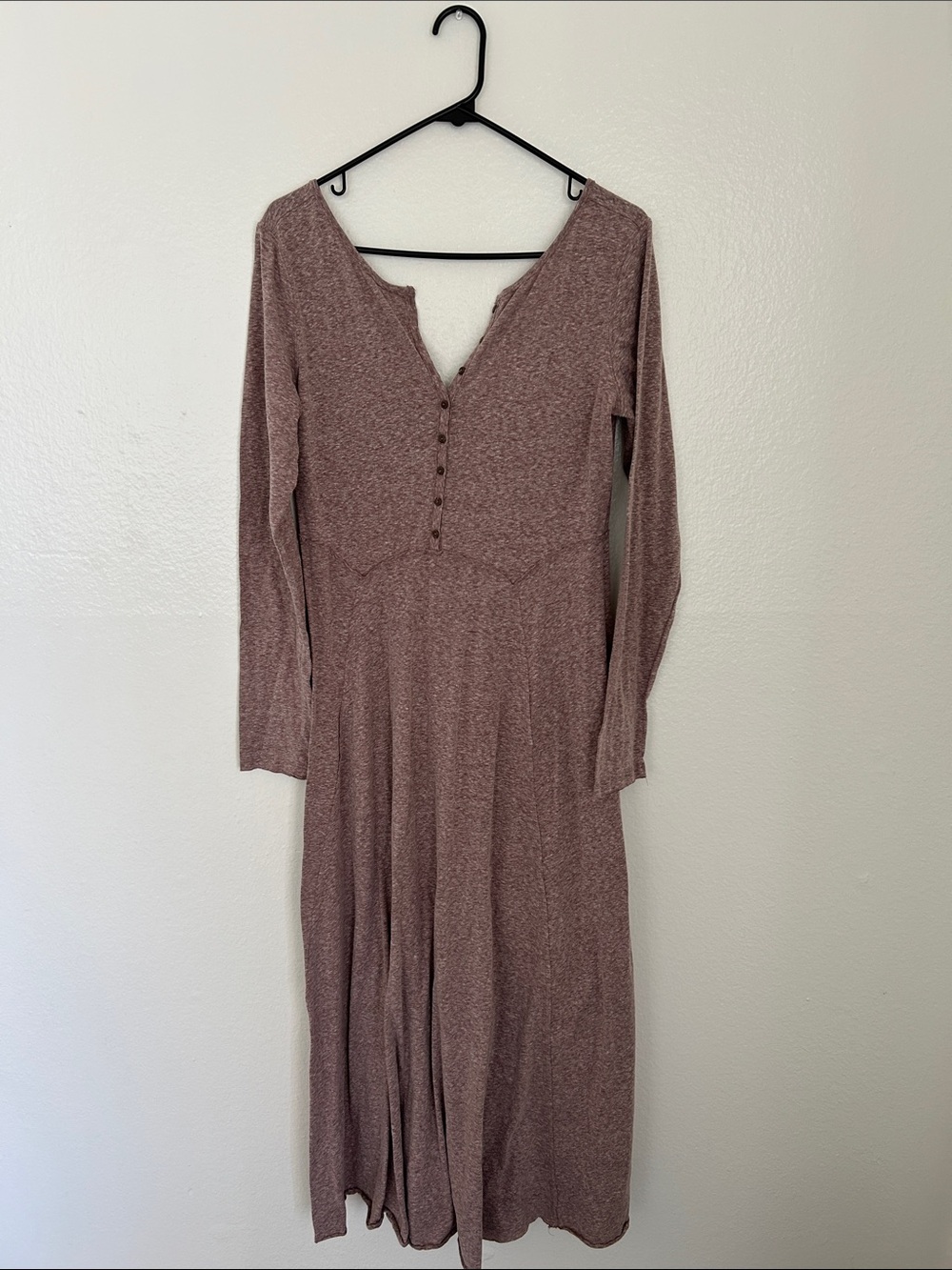 Mauve Long Sleeve Knit Maxi Dress with Button Front
